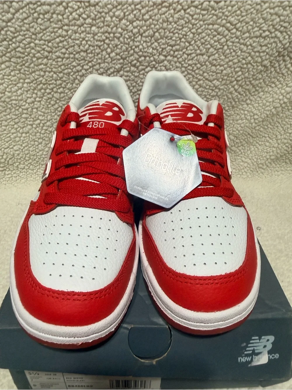 New Balance Kids Red and White Low-Top Sneakers